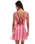 Фото #3 товара ASOS DESIGN poplin slash neck mini dress in pink stripe