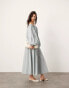 ASOS EDITION bardot pleat detail midi dress with balloon sleeves in blue