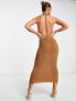 Pretty Lavish high neck backless midaxi dress in brown