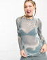 Weekday Blur long sleeve mesh top in mono abstract mesh print