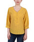 ფოტო #1 პროდუქტის Petite Size 3/4 Sleeve Button Placket Jacquard Blouse