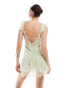 Фото #2 товара ASOS DESIGN square neck corset mini dress with lace detailing in sage green