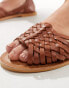 Фото #3 товара ASOS DESIGN Wide Fit Francis leather woven flat sandals in tan