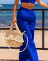 South Beach x Misha Grimes wide leg beach trouser co-ord in cobalt blue