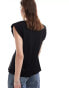 Фото #3 товара ONLY v neck padded shoulder t-shirt in black