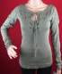 Фото #2 товара Free People Women Lace Up V Neck Embroidered Cutout Top Gray XS