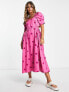 Фото #4 товара Y.A.S cut out puff sleeve midi dress in bright pink spot