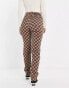 Фото #4 товара Only high waisted straight leg trousers in brown checkerboard