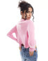 Фото #3 товара ASOS DESIGN slim fit cardigan with crew neck in pink