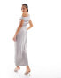 & Other Stories satin drape midaxi dress with side split and off shoulder cowl in grey