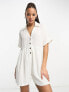 ASOS DESIGN crinkle collared smock playsuit in ivory
