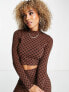 Fila retro long sleeve crop top in brown