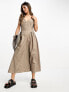 ASOS DESIGN – Midi-Skater-Kleid aus Baumwolle in Taupe mit tief angesetzter Taille