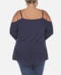 ფოტო #2 პროდუქტის Plus Size Cold Shoulder Ruffle Sleeve Top