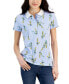 ფოტო #1 პროდუქტის Women's Floral-Print Short-Sleeve Polo Shirt