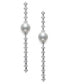 ფოტო #3 პროდუქტის Cultured Freshwater Button Pearl (6mm) & Cubic Zirconia Linear Drop Earrings in Sterling Silver, Created for Macy's