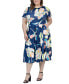 ფოტო #4 პროდუქტის Plus Size Short Sleeve Flare Midi Pocket Dress