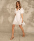 Фото #7 товара Women's V-Neck Tiered Bubble Puff Sleeve Mini Dress