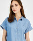 Фото #3 товара Women's Chambray Cuffed Dolman-Sleeve Shirt