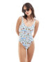 ASOS DESIGN scoop neck swimsuit with low back in western print