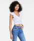 ფოტო #4 პროდუქტის Women's Ruched Ruffle Cap-Sleeve Top