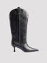 NA-KD knee high stilletto western boots in black