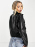 JDY faux leather biker jacket in black