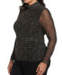 Plus Size Printed Ruched Mesh Mock Neck Long Sleeve Top