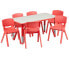 Фото #1 товара 23.625''W X 47.25''L Rectangular Red Plastic Height Adjustable Activity Table Set With 6 Chairs