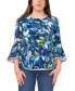 ფოტო #1 პროდუქტის Petite Floral-Print Bell-Sleeve Piped Top