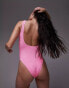 Topshop scoop back crinkle swimsuit in pink