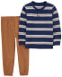 Фото #1 товара Toddler 2-Piece Striped Henley Tee & Jogger Set 3T