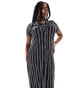 ASOS DESIGN Curve short sleeve button through midi dress in black stripe Черный, 46 - фото #4