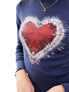 Фото #5 товара Miss Selfridge heart graphic tee with long sleeve in navy