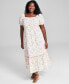 ფოტო #1 პროდუქტის Trendy Plus Size Puff-Sleeve Floral Maxi Dress, Created for Macy's