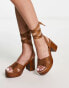 Фото #2 товара New Look suedette ankle tie platform heeled sandals in tan