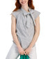 ფოტო #1 პროდუქტის Women's Cotton Striped Bow-Neck Short-Sleeve Blouse