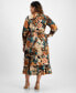 ფოტო #2 პროდუქტის Plus Size V-Neck Long-Sleeve Faux-Wrap Midi Dress