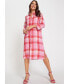 Фото #2 товара Women's 100% Linen Plaid Shirt Dress