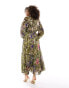 & Other Stories drapey midaxi dress with ruche tie volume sleeves and tiered hem in floral leaf print