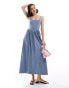 Фото #1 товара ASOS DESIGN cami with button front princess seam full skirt midi dress in blue denim wash