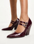 Фото #6 товара Daisy Street double daisy buckle western mary janes in burgundy patent