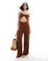 The Frolic tahiti ring tie detail beach jumpsuit in dark brown