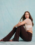 Фото #4 товара Miss Selfridge low rise deep fold over waistband flare legging in chocolate