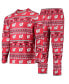ფოტო #2 პროდუქტის Men's Red Wisconsin Badgers Ugly Sweater Long Sleeve T-shirt and Pants Sleep Set