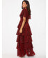 Women's Tiered Skirt & Frill Sleeve Glitter Evening Dress