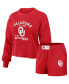 Women's Crimson Distressed Oklahoma Sooners Waffle Knit Long Sleeve T-shirt and Shorts Lounge Set