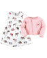 Фото #3 товара Baby Girls Cotton Dress and Cardigan Set, Pink Moose Bear