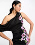 Фото #4 товара ASOS DESIGN one shoulder draped midi dress with pink sequin embellishment in black