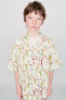 Palm tree print linen blend shirt